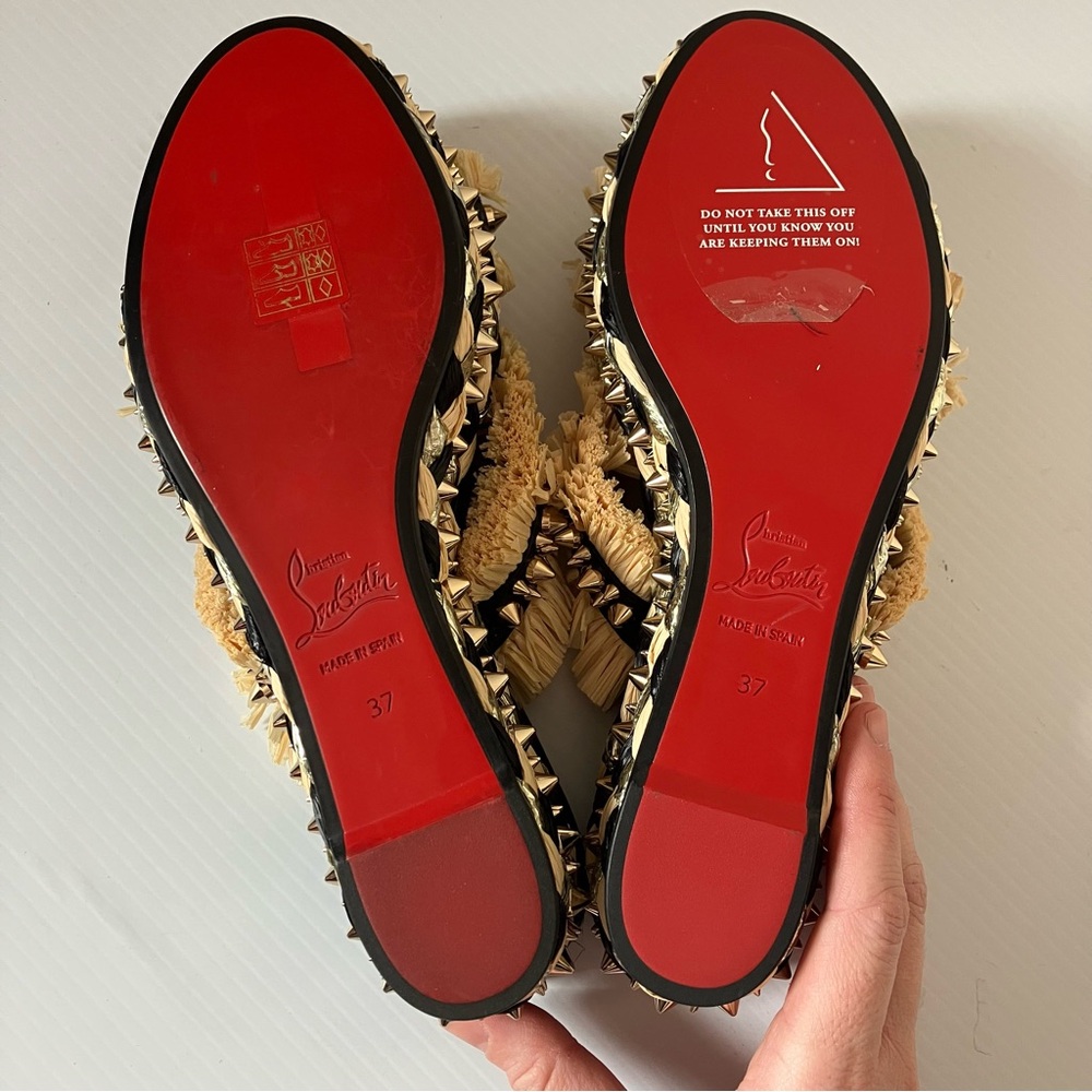 Christian Louboutin Black & Beige Voltinoudou 60 Wedge Sandals size 37 - Picture 12 of 12